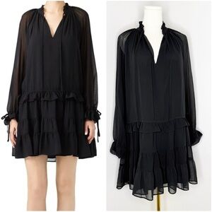 Rebecca Minkoff Willa Black Long Sleeve Ruffle Dress XS Revolve